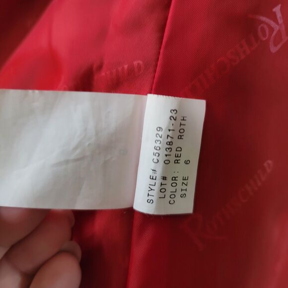 Rothschild Girls' Red Wool Dress Coat Faux Fur Trim Size 6 (missing button) - Picture 6 of 7